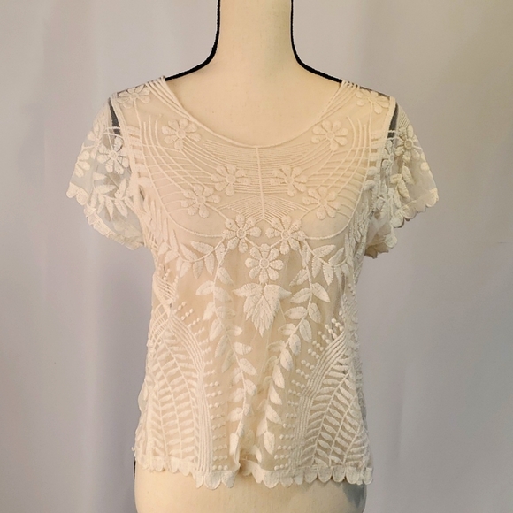 Express Tops - EXPRESS sheer Women's Open Knit top Ivory Crochet Size Small floral
